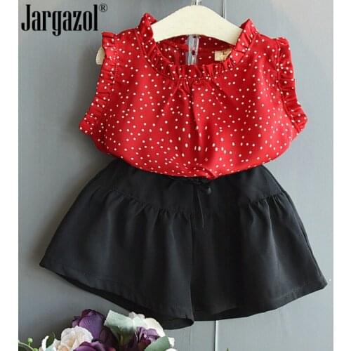 Girls Suit 2019 Summer New Girl Suit Blouse Shirt with Black Shorts Two-piece Suit Toddler Clothing Drop Shipping