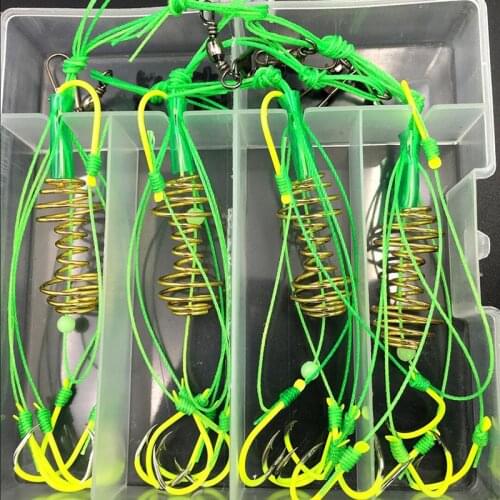 4 Pcs/Set 100C high carbon fishing hook fishing feeder Bomb Proof Hanging Explosion Hook Fish Bait Plastic box packing combinati