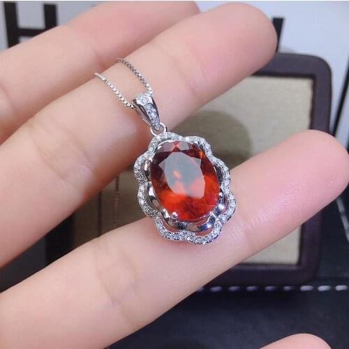 Big Stone 100% Natural and Real vivid orange necklace pendant 925 silver Fine jewelry Pendant