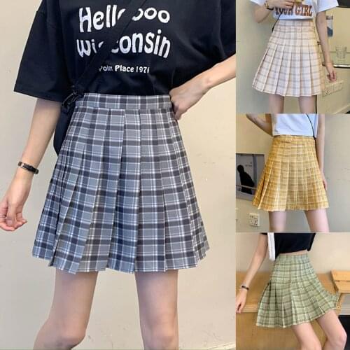 Faldas Dance Mini Skirts Women Plaid High Waist Pleated Skirt Fashion Student Uniform All-Match A-Line Short Dress Safety Pants