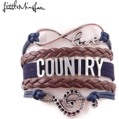 Little Minglou Infinity Love country bracelet music note cowboy hat Charm leather wrap men bracelets & bangles for women Jewelry