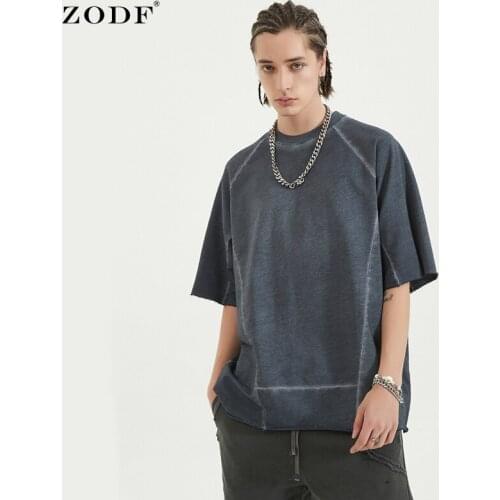 ZODF Fashion Summer Men Solid Drop Shoulder Tees Shirt Loose Washed Retro Unisex 260gsm 100% Cotton T-Shirts Brand New HY0257