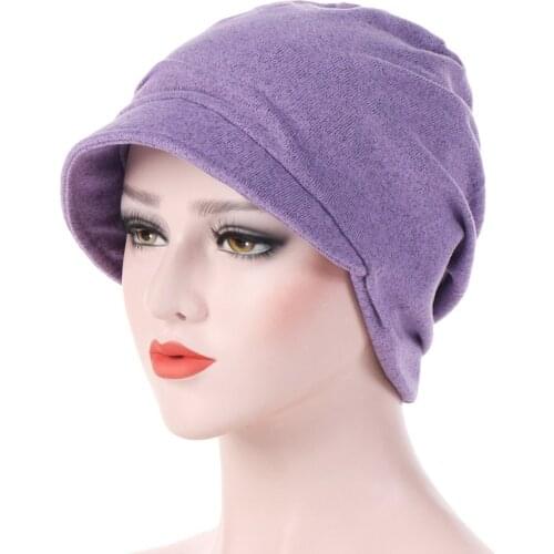 Fashion Cotton Pullover Cap with Brim Solid Color Warm Windproof Caps