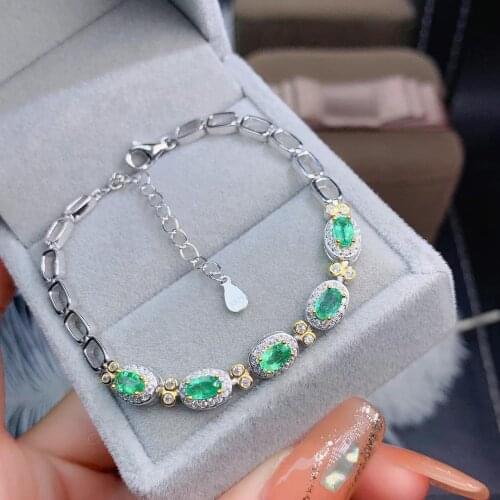 Fashion Nimble eye square S925 silver natural green emeral bracelet natural gemstone bracelet women party girl gift fine jewelry