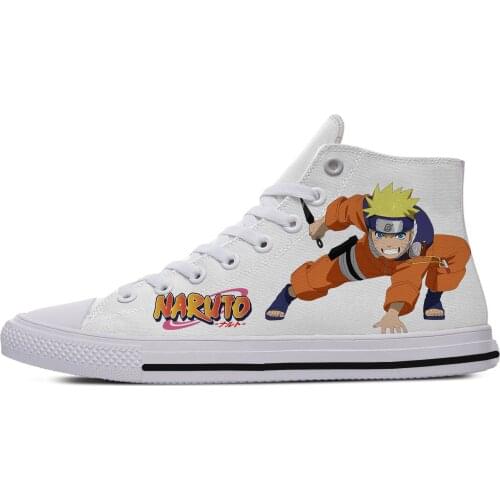 Mens Casual Boys Cosplay Shoes Design Uzumaki Naru-to Canvas White High Tops Man Anime Shoes