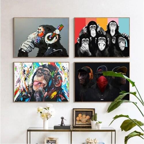 Wall Art Colorful Monkey Graffiti Paintings Funny Nordic Canvas Posters and Prints for Living Room Bedroom Corridor Decoration