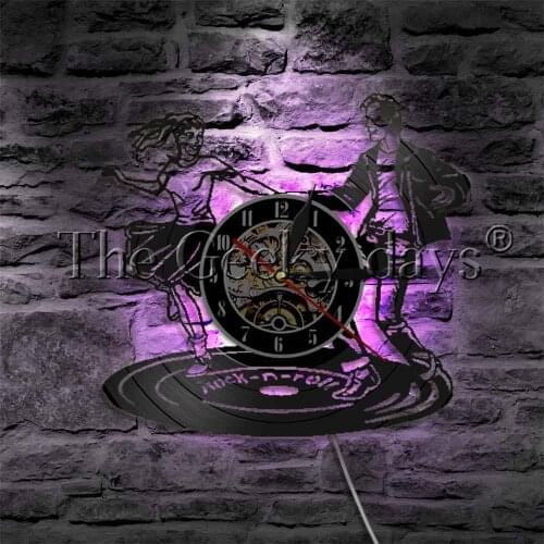 Rock N Roll Disco Dancers Vinyl Record Wall Clock LED Night Light Music Nightclub Modern Wall Light Home Decor Wall Watch