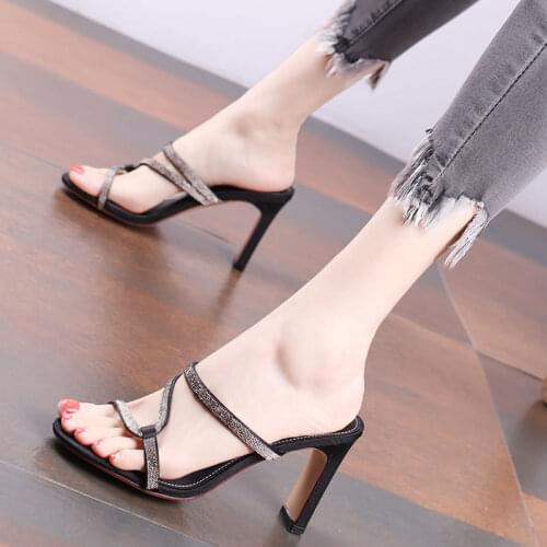 2021 New Women Slippers Sandals PVC Crystal heel Transparent Women Sexy Clear High heels Summer Sandalias Pumps size 39