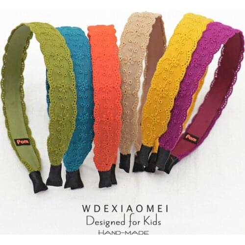 New Cute Solid Color Cotton Headband Hair Band Girl Baby Sweet Embroider Lace HairBands Fashion Kids Hair Hoop Accessories Gifts