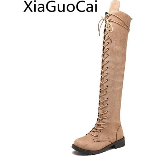 Autumn and Winter Retro Women Over The Knee Boots Newest Style Vintage Long Motorcycle Boots for Girls