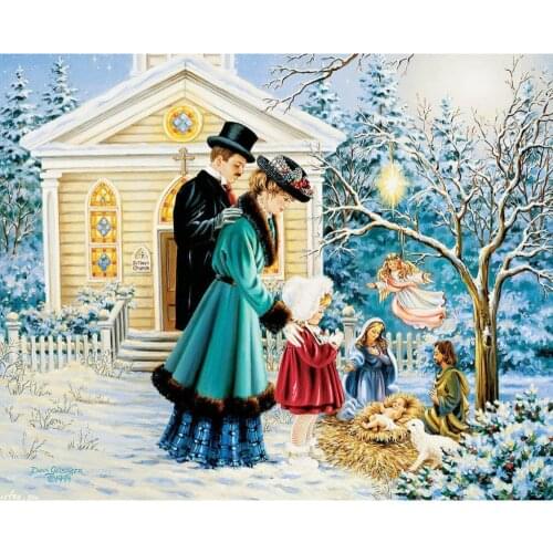 Christmas Family Cross Stitch Kit Needlework Craft Set Canvas Printed Cotton Thread Christmas Gift Home Decor New Design