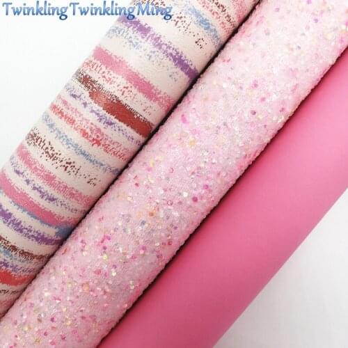 PINK Glitter Fabric,Printed Faux Fabric, Synthetic Leather Fabric Sheets For Bow A4 21x29CM Twinkling Ming XM688