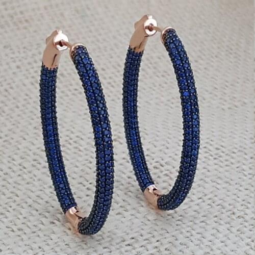 Sapphire Hoop Earrings 925 Silver Huge Navy Blue Luxury Earrings Earrings for Women серьги женские