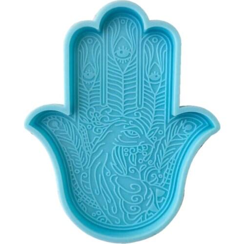 Khamsah Hamsa Hand Coaster Epoxy Resin Silicone Mold Fatima Hand Tray Resin Mold 652B