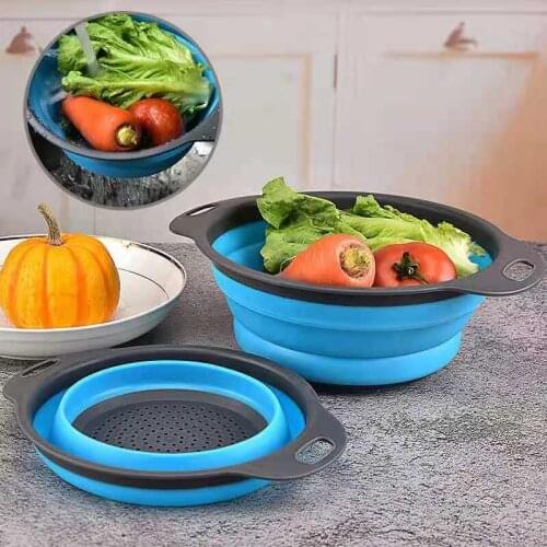 Foldable Collapsible Colander Kitchen Drainer Basket Silicone Vegetable Washing Baskets Strainer Handle Kitchen Storage Tool