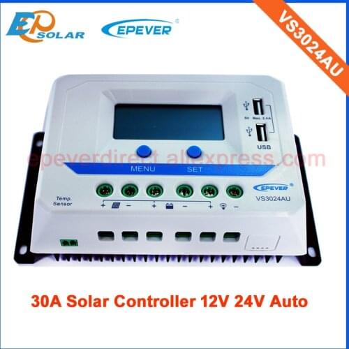 30A 12V 24V auto work Solar panels battery charging power bank controller VS3024AU PWM EPEVER LCD display built in low price