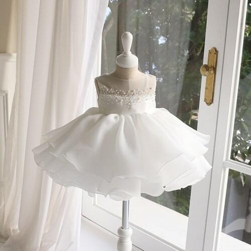 Beaded Tulle Baby Girl Dress 1st Birthday Outfit Newborn Princess Baptism Clothes Christening Wedding Gown Infant Party Dress