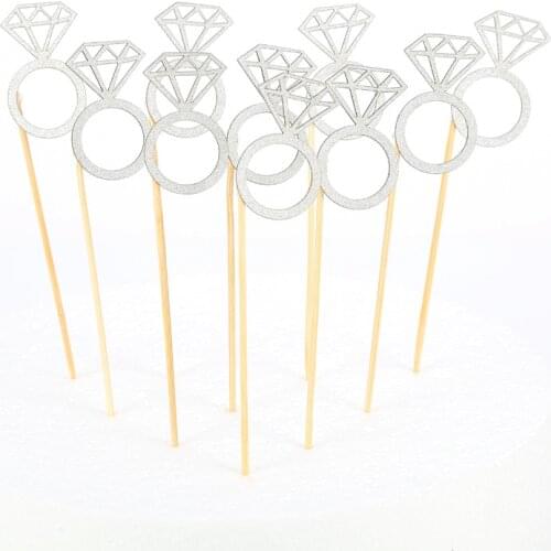 Wedding Ceremony Birthday Party Supplies 10Pcs/bag Gold Sliver Glitter Diamond Ring Cupcake Toppers Wedding Cake Topper Decor ,Q