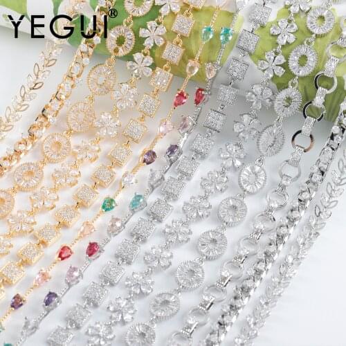 YEGUI C236,diy bracelet necklace,18k gold plated,copper metal,rhodium plated,zircons,charms,diy chain,jewelry making,20cm/lot