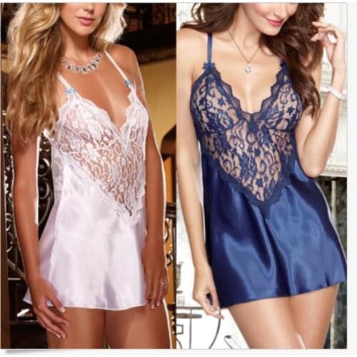 Ladies Sexy Silk Satin Night Dress Sleeveless Nighties V-neck Nightgown Nightdress Lace Sleepwear Nightwear For Women