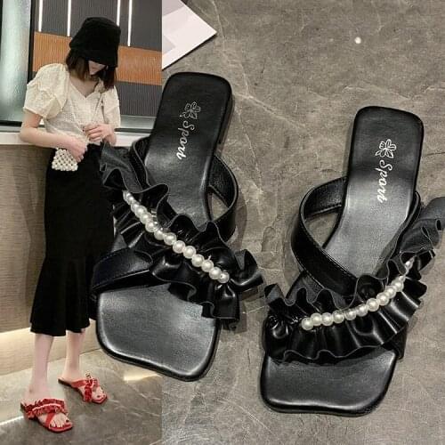 2021Fashion Sandals and Slippers Women Summer New Style Bowknot Pearl Flat Lazy Shoes Fashion Brand Womens Shoes