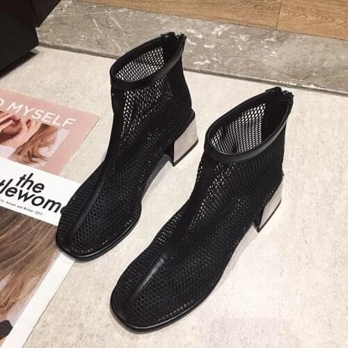 Women Summer Shoes Zipper Mesh Breathable Boots Black And White Ankle Boots 2021