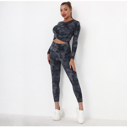 Women Seamless Yoga Set Workout Sportswear Gym Clothing Fitness Long Sleeve Crop Top High Waist Leggings Sports Suits Fitness