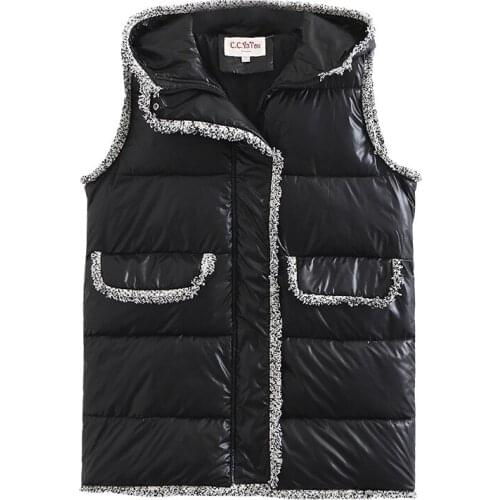 Plus size Autumn Winter Vest Women Waistcoat 2020 Female Shinny Patchwork Sleeveless Vest Jacket Hooded Warm Short Vest Coat