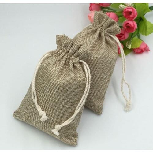 10*14cm 500pcs Vintage Natural Burlap Hessia Gift Candy Bags Wedding Party Christmas Favor Gift Pouch Jute Drawstring Bag