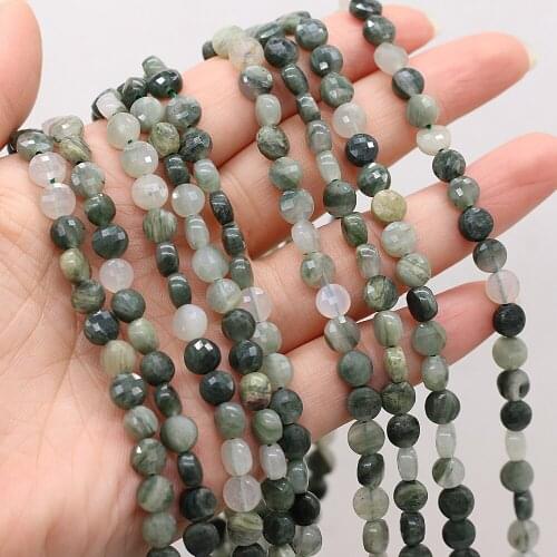 100% Natural Stone Semi-precious Stone Oblate Faceted Beaded Green Hair Crystal for DIY Necklace Bracelet Making Jewelry 36cm