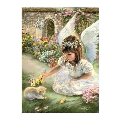 14/16/18/27/28 Childrens room Girl Cute Angel Cat Needlework,Cross stitch Handmade ,DMC,Cross-stitch kits,Embroidery Art Home
