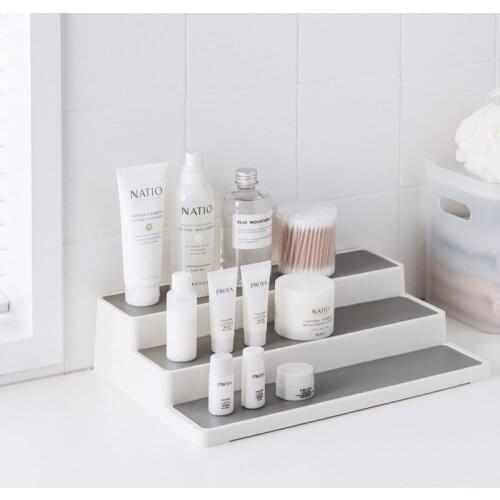 3 Tier Cabinet Kitchen Spice Rack Waterproof Step Design Bathroom Bedroom Cosmetic Storage Shelf Home Desktop Sundries Organizer