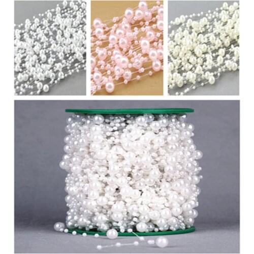 5 Meters Fishing Line Artificial Pearls Beads Chain Garland Flowers Bridal Tiara Wedding Decoration Event Party Supplies Beige