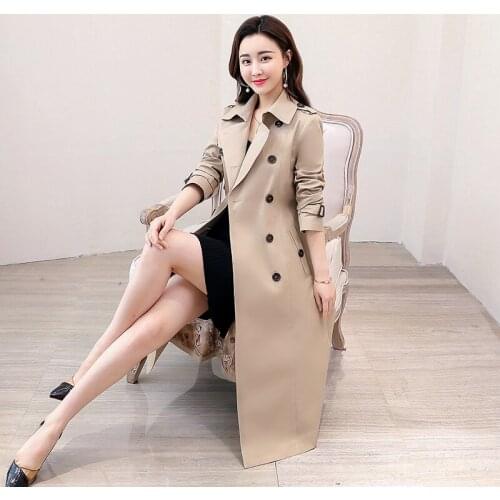 Abrigos Mujer 2020 Spring Popular Womens Trench Coat Women Long Slim British Style Spring Autumn Windbreaker Pocket Button Q23