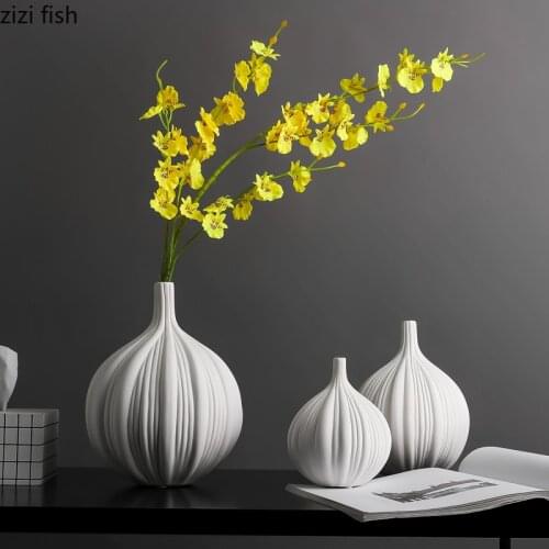 White Ceramic Vase Dried Flowers Floral Flower Arrangement Desk Decoration Ornaments Porcelain Desktop Vases Home Decor Modern