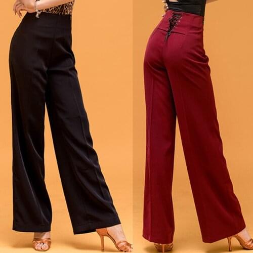 Ballroom Latin Dance Pants High Waist Wide Leg Trousers Women Flamengo Tango Salsa Waltz Standard Dancing Clothes Adults DN4603