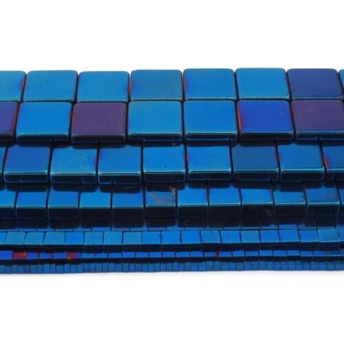 2/3/4/6/10mm Natural Hematite Blue Cube Shape Smooth Loose Stone Beads For DIY Necklace Bracelets Jewelry Making Strand 15"