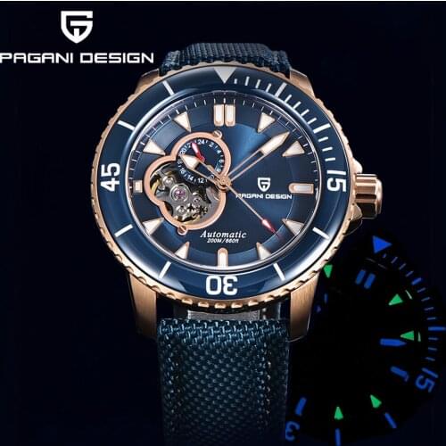 PAGANI Design Automatic Mechanical Watch Mens Top Brand Luxury Mens Watch Nylon Strap Luminous Waterproof Watches Hollow Dial