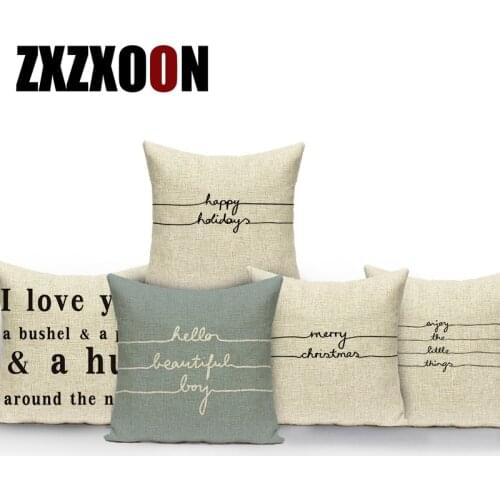 Nordic Style Black White Letter Happy Holidays Merry Christmas Decorative Pillows Cushion Cover Polyester Pillowcase for Sofa