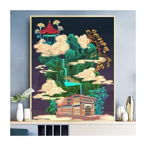 DIY Paint By Numbers Jiangnan Scenery 50x40 Art Pictures set Coloring Decorative Canvas Wall Artcraft Oil Painting By Number