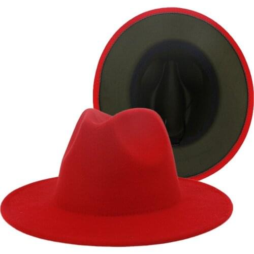 Fedora-Womens And Mens Double-Sided Wool Cowboy Hats, Jazz Hats, Red And Black, Big Head Circumference 56-60CM Wholesale