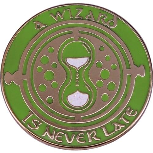 Is never late hourglass Button Pin Wizarding Mage Gyroscope compass spell Badge Magic Jewelry