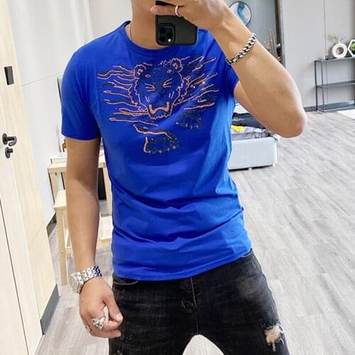 New mens slim diamond fashion T-shirt short sleeve embroidery brand hip hop O-collar base T-shirt