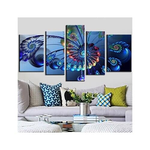 Canvas Art Hand Painted 5 piece Ferris Wheel Modern Blue Still Life Wall Picture for Living Room Wall Art Poster for Wall Decor