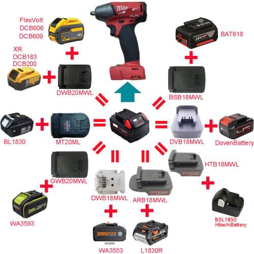Li-ion Battery Tool MT20ML Adapter Converter use Makita Bosch DeWolt AEG RIDGID DEVON Worx Hitachi Battery on Milwaukee 18V Tool