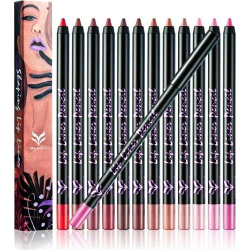 Brand HuamianLi sleek plastic lip liner Long lasting 12colors can choose lip liner matte waterproof with box 12pcs/lot