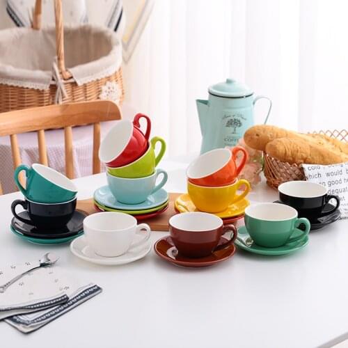 Coffee Cup and Saucer Glossy Cappuccino Latte Porcelain Drinkware Coffeeware Sets 300ml Ceramic Tableware Espresso Gift