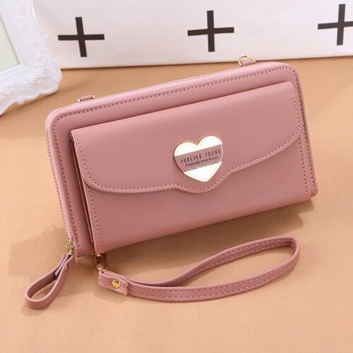 Wallet women Heart PU multifunctional mobile phone clutch Shoulder bag Ladies purse large capacity travel card holder passport c