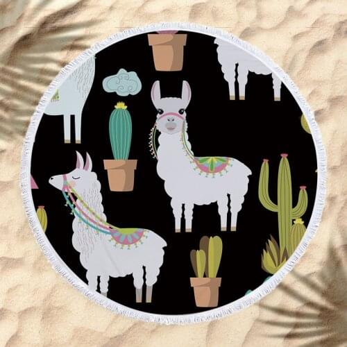 Alpaca Summer Round Beach Towel Microfiber Towels Yoga Mat Blanket with Tassels Mare Strandtuch
