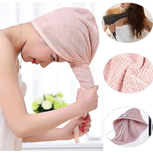 Microfiber Fleece Hair Towel Turban Bath Head Cap Hat Women Super Absorbent Quick-drying Bathing Cap
